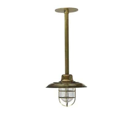 nautical brass pendant light with optional rain cap installed
