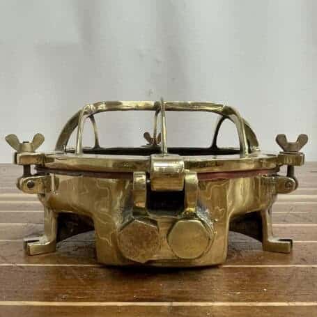 Solid Brass Ceiling Light - WISKA Flush Mount (No Glass) 03 brass ceiling light side profile with conduit entries and wing nuts