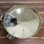 brass ceiling light open housing detail with wiring visible