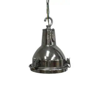 stainless steel industrial pendant light chain hung front view