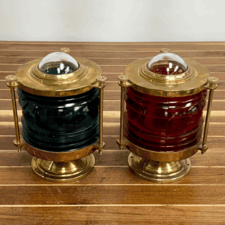 Brass Port and Starboard Navigation Lights (5) Brass Port and Starboard Navigation Lights side angle showing clear top domes