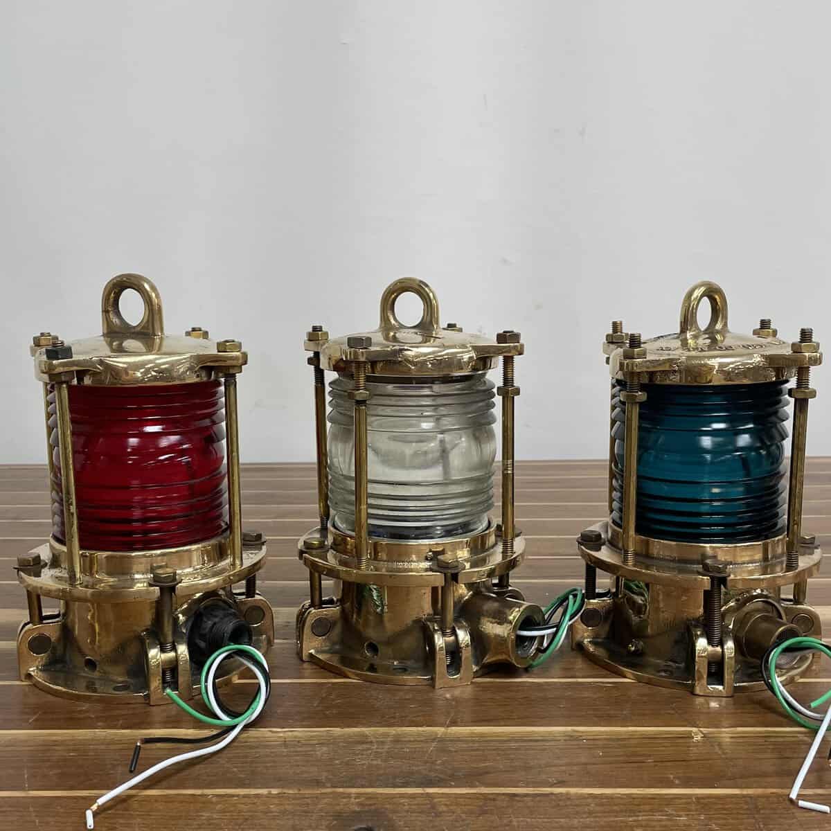 Solid Brass Piling Light - Green Fresnel Glass