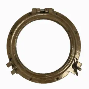 front view of salvaged red brass porthole