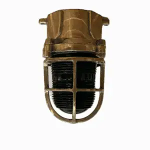 Brass nautical ceiling light with green decorative glass – front view