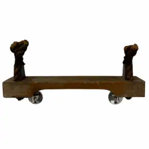 Salvaged nautical rope ladder shelf with wood step on white background