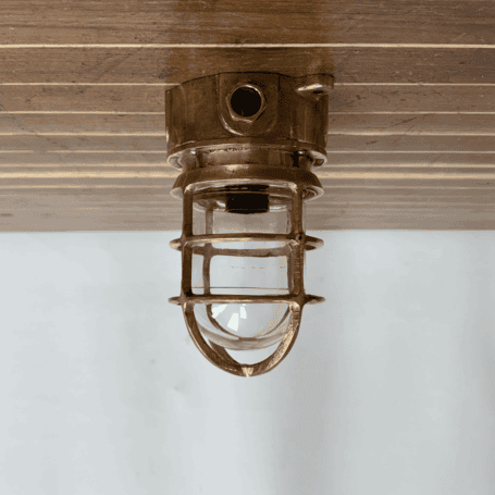 Short Cage Red Brass Ceiling Light (2) Short Cage Red Brass Ceiling Light installed on ceiling