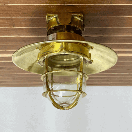 Solid Brass Marine Ceiling Light (4) Solid Brass Marine Ceiling Light mounted without the optional brass rain cap.