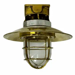 Front view of Solid Brass Marine Ceiling Light with clear glass globe and optional brass rain cap.