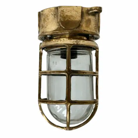 Tall Cage Red Brass Ceiling Light - front view of fixture