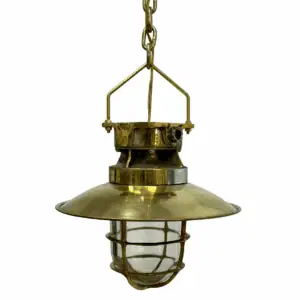 Chain Hung Brass Marine Ceiling Light with 13-Inch Rain Cap - Made in USA by Pauluhn