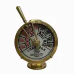 Front view of vintage Chadburn ship telegraph with brass housing and labeled engine commands