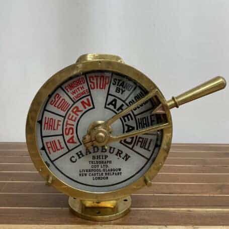 Brass Chadburn Ship Telegraph - Vintage Maritime Control Chadburn ship telegraph shown with handle positioned at full ahead command