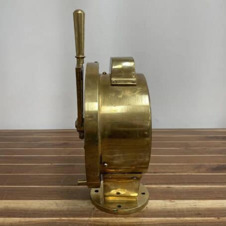 Brass Chadburn Ship Telegraph - Vintage Maritime Control Side angle of vintage marine telegraph showing control lever and base