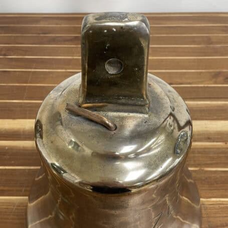 Brass Ship Bell - "Zeebrugge" - 54.5 lbs Mounting bracket and patina on brass ship bell top