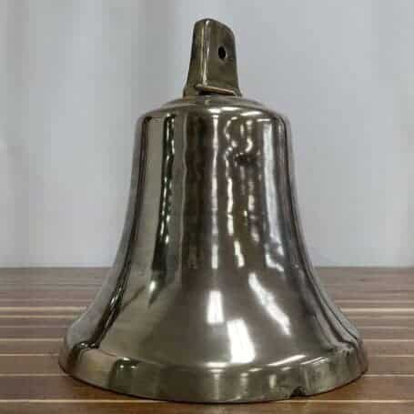 Brass Ship Bell - "Zeebrugge" - 54.5 lbs Side profile of brass ship bell showing wear and shape