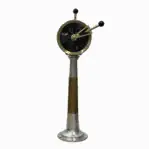 Full view of salvaged engine order telegraph mounted on aluminum pedestal