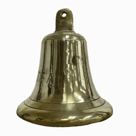 Nautical Brass Bell - M.V. Latifa with Clapper Side profile of vintage M.V. Latifa bell