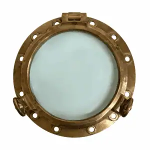 Large Vintage Red Brass Porthole with Asymmetrical Inset – Front View