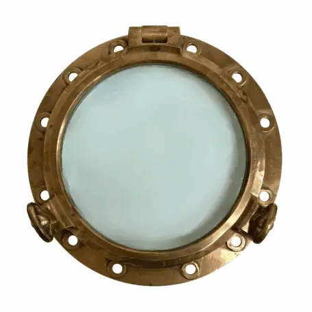 Large Vintage Red Brass Porthole with Asymmetrical Inset – Front View