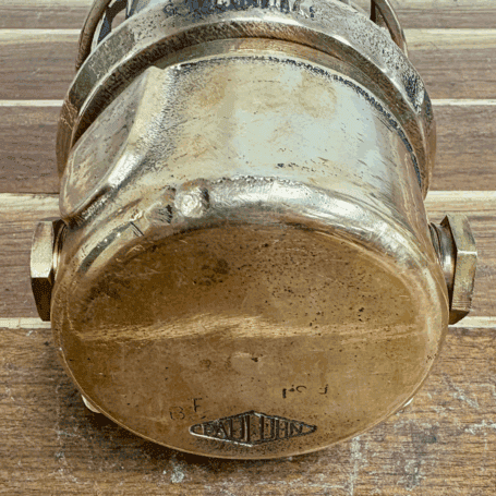 Pauluhn Salvaged Brass Bulkhead Light (4) Pauluhn Salvaged Brass Bulkhead Light – top view with original Pauluhn markings