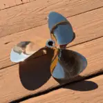 Vintage Brass 13-Inch Boat Propeller angled side view