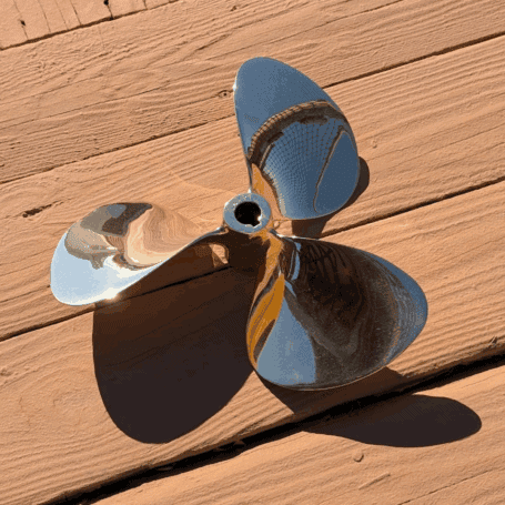 13 Inch Brass Propeller 03 Vintage Brass 13-Inch Boat Propeller angled side view