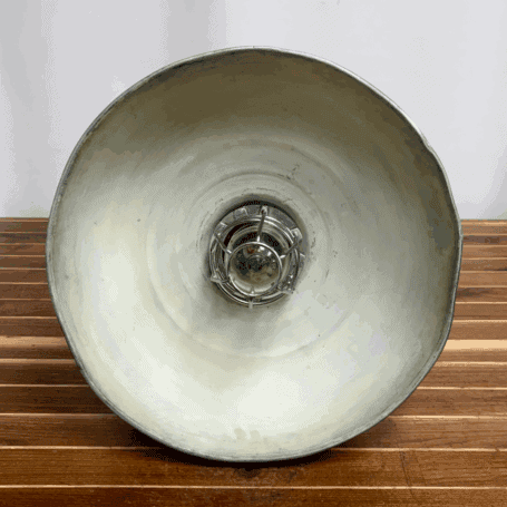 Aluminum Pendant Light with Hood (6) Underside view showing cream interior hood and bulb cage