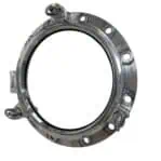 Front view of aluminum ship porthole mirror with three dog locking system