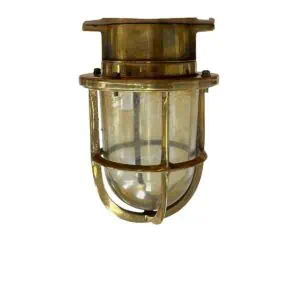 vintage brass marine light fixture with cage and glass globe
