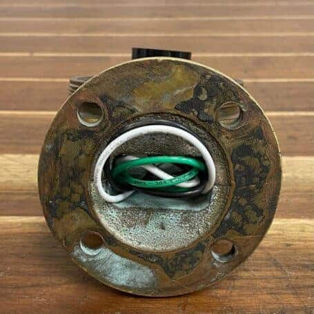 Brass Nautical Wall Light with Cage and Glass Globe 05 brass nautical wall light wiring and base detail view