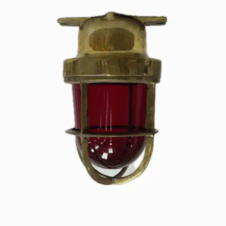 Vintage red marine light with red globe and brass cage