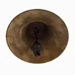 Bottom view of brass ship bell showing clapper and natural patina