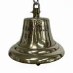 Side angle of brass ship bell from Bunga Mas Tujuh container ship