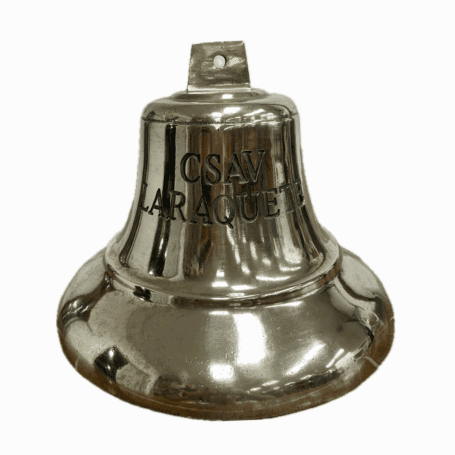 Vintage Brass Ship Bell - CSAV LARAQUETE Container Ship Close-up of engraved CSAV LARAQUETE ship name on brass bell