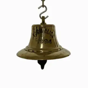 Hanging view of brass ship bell from TORM ALICE