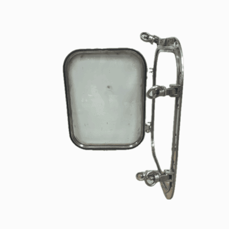 Salvaged Four Dog Aluminum Porthole - Wall Mount Side view showing hinge and locking mechanism