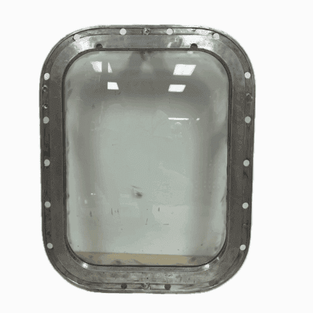 Salvaged Four Dog Aluminum Porthole - Wall Mount Backside view of four dog aluminum porthole showing mounting holes