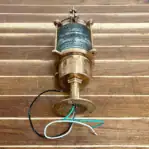 Base of Kahlenberg Brass Fresnel Lens Post Light with wiring exiting