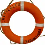 Front view of Salvaged Cheval Bleu Life Ring with black Portsmouth lettering