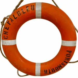 Front view of Salvaged Cheval Bleu Life Ring with black Portsmouth lettering