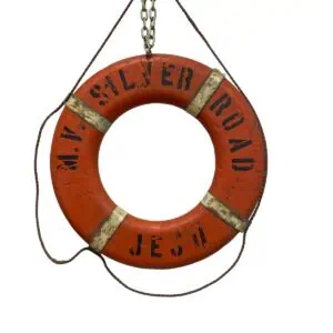 salvaged nautical life ring from MV Silver Road JEJU ship front view