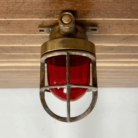 Small Vintage Brass Red Globe Ceiling Light (5) Small Vintage Brass Red Globe Ceiling Light side angle view