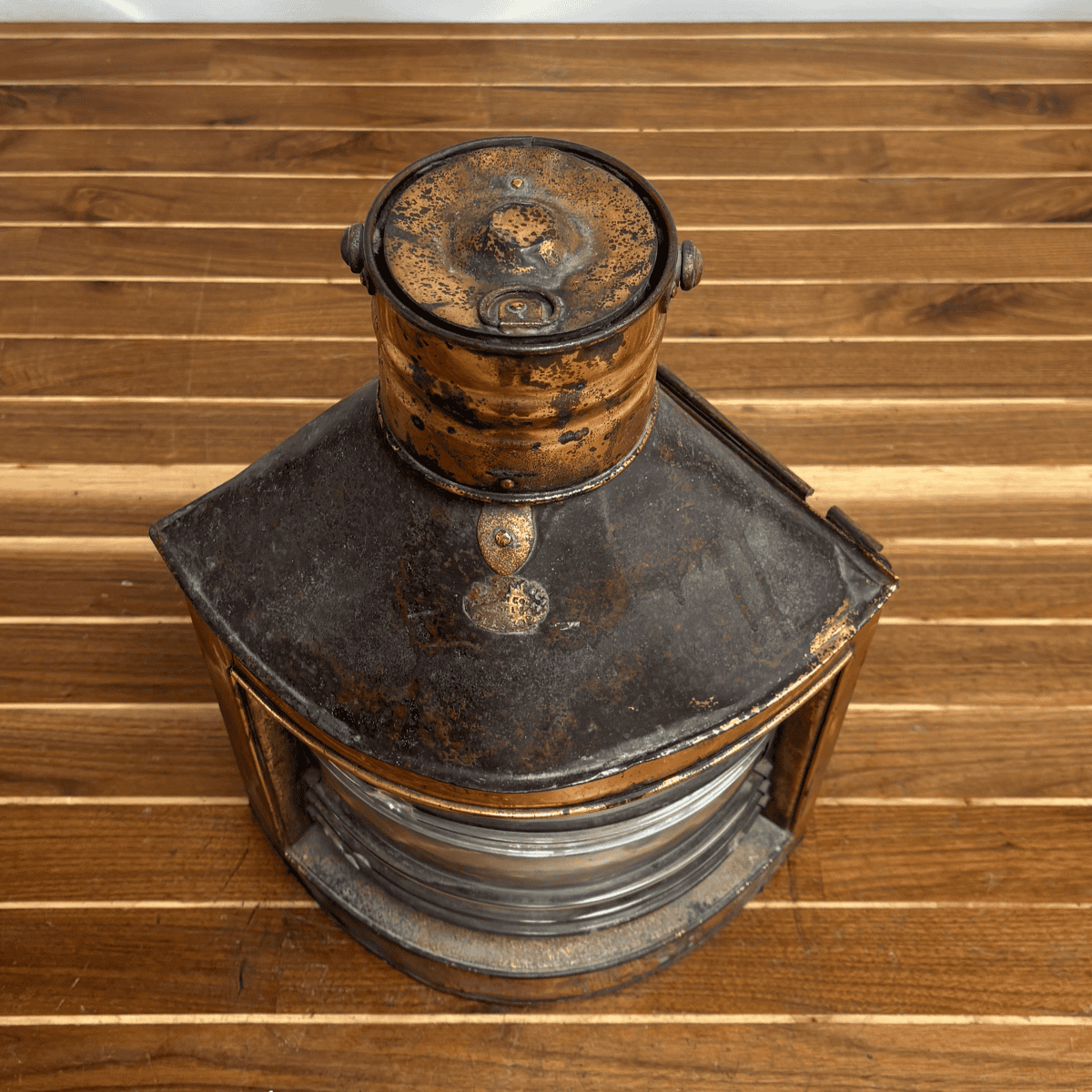 Vintage Copper Fresnel Lens Ship Lantern - Oil Lantern