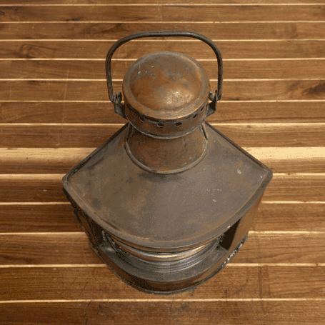 Vintage Steel Fresnel Lens Ship Lantern (3) Vintage Steel Fresnel Lens Ship Lantern top vent and handle detail