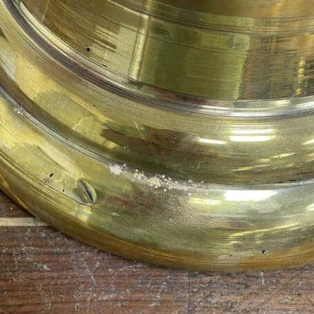 Authentic Brass Ship Bell - Yeoman Burn Oslo 1991 06 Detail of corrosion and wear on base