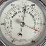 Cooke Hull Marine Barometer close-up of dial with weather markings and dual scales