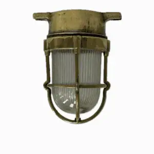 Mini brass ribbed glass light – rewired fixture shown mounted to white background