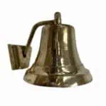 Solid brass ship bell mounted on bracket – side view
