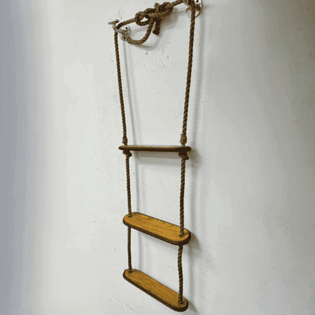 Vintage 3-Step Hemp Rope Ladder (3) Vintage 3-Step Hemp Rope Ladder hanging on wall