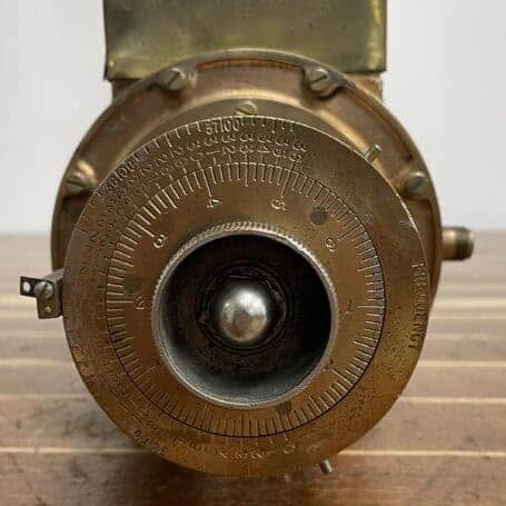 Vintage Microamperes Meter - Brass - Simpson Electric Co. 02 Close-up of vintage microamperes meter frequency dial with engraved markings